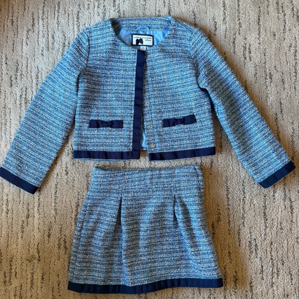 Janie and Jack Blue Tweed Skirt Set